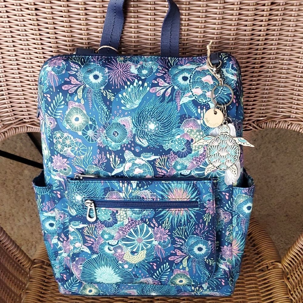 Sakroots Boho Coastal  Eco-Twill Loyola Convertible Backpack Royal Blue Seascape